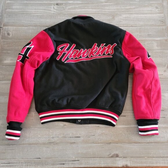 Pacsun Stranger Things Hawkins Varsity Letterman Jacket Size Medium Red Black - Picture 7 of 14